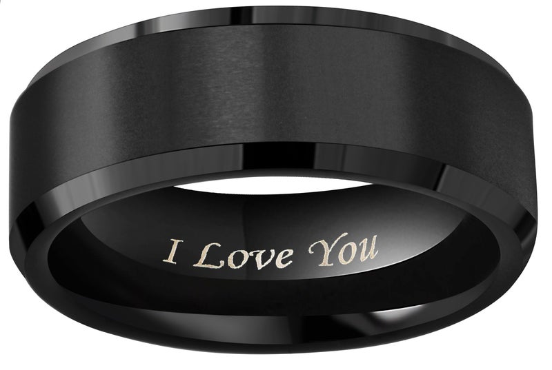 Crownal 8mm 6mm 4mm Black Tungsten Wedding Couple Bands Rings Men Women Matte Brushed Finish Center Engraved "I Love You" Size 4 To 17 (8mm,10) - Image 2